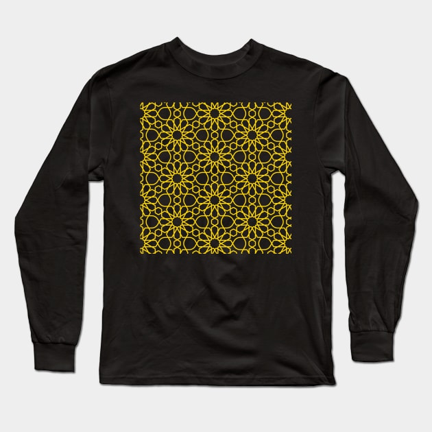 Gold Moroccan Mosaic, Moroccan Art Long Sleeve T-Shirt by Islanr